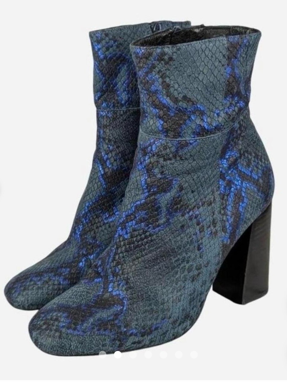 Free People Blue Snake-Print Block Heel Ankle Boots